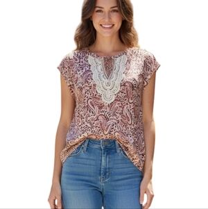 NWT Daniel Rainn Top Fairy Bohemian Women Medium Peasant Romantic Dainty Paisley